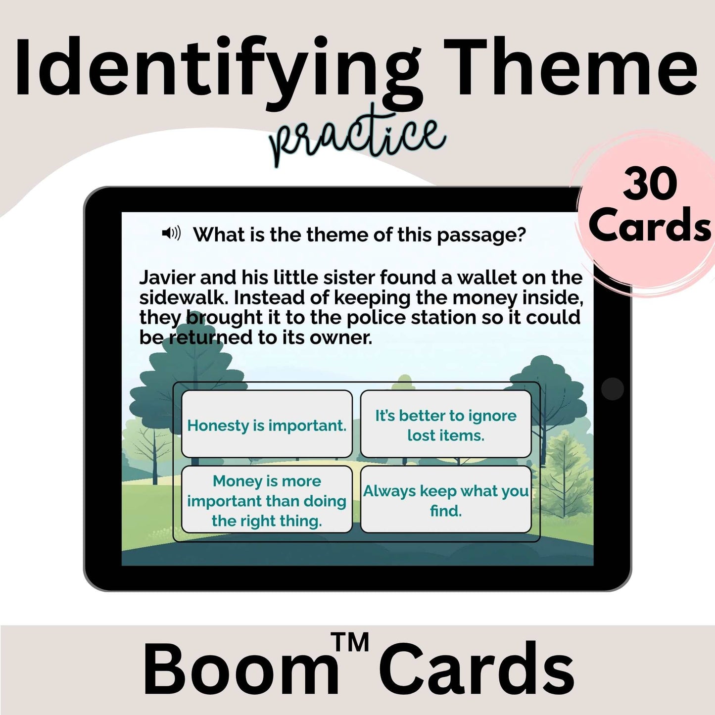 Identifying Theme Boom Cards™ | 30 Interactive Digital Reading Task Cards – Faith - Based Printable by Digital Kim Designs