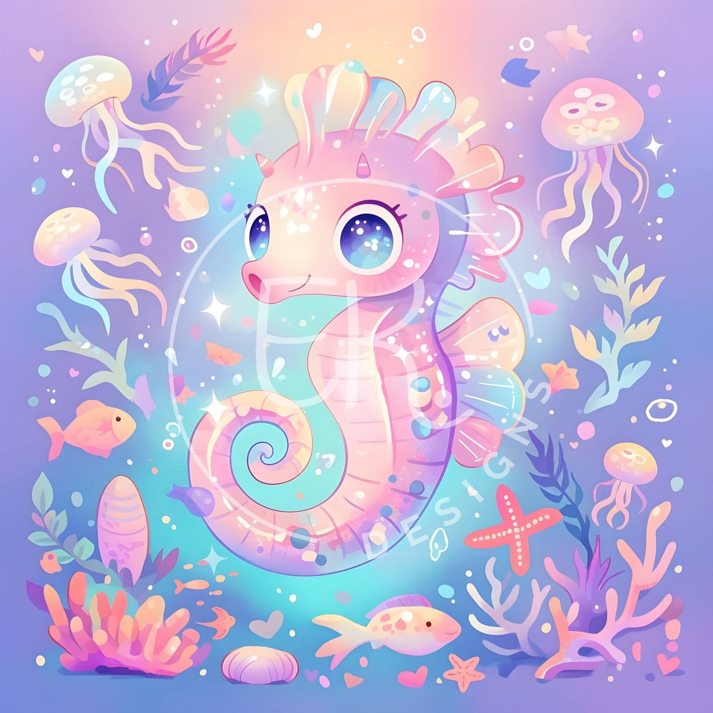 Kawaii Seahorse Clipart Bundle – 10 Pastel Underwater Unicorn Images for Kids Crafts, Sublimation & Stickers – Faith - Based Printable by Digital Kim Designs