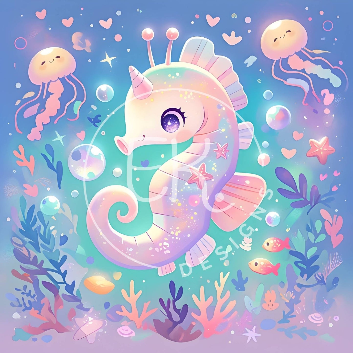 Kawaii Seahorse Clipart Bundle – 10 Pastel Underwater Unicorn Images for Kids Crafts, Sublimation & Stickers – Faith - Based Printable by Digital Kim Designs