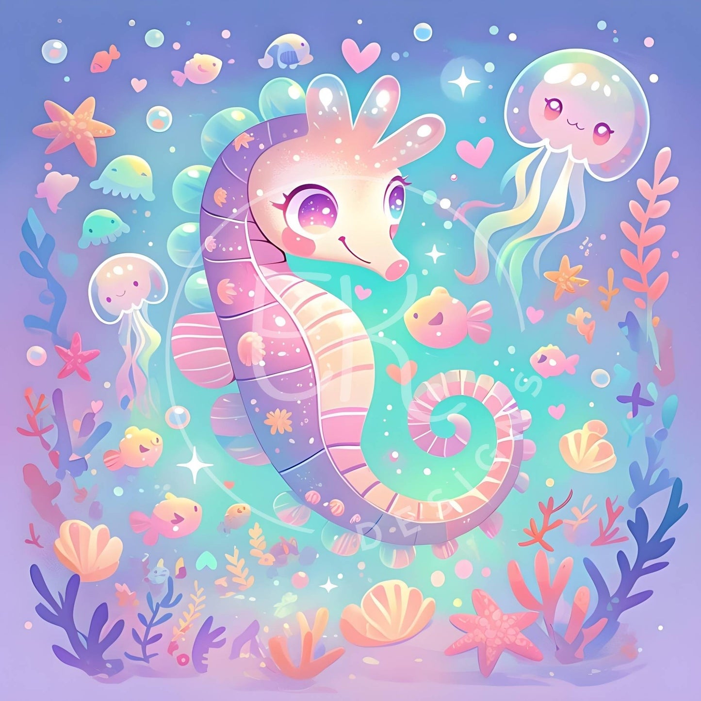 Kawaii Seahorse Clipart Bundle – 10 Pastel Underwater Unicorn Images for Kids Crafts, Sublimation & Stickers – Faith - Based Printable by Digital Kim Designs