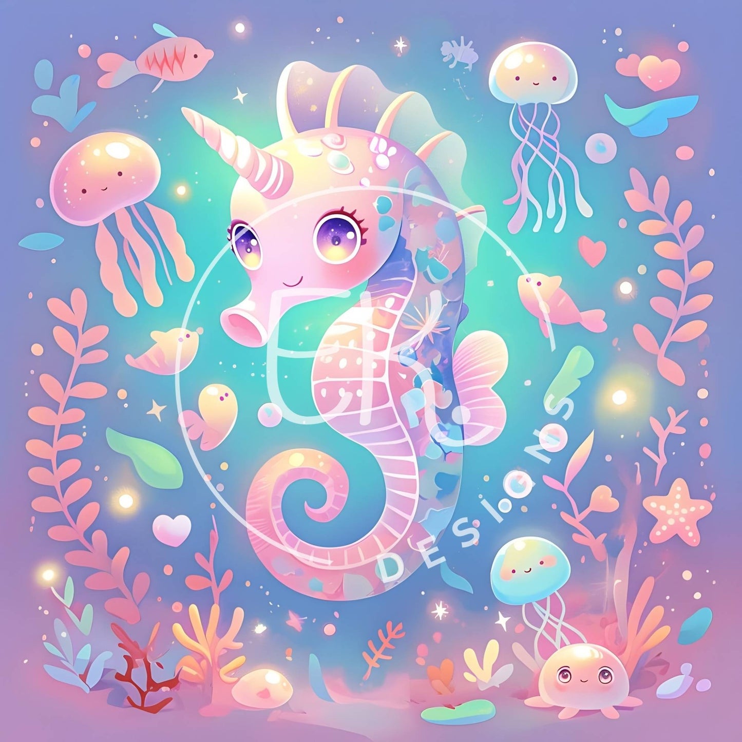 Kawaii Seahorse Clipart Bundle – 10 Pastel Underwater Unicorn Images for Kids Crafts, Sublimation & Stickers – Faith - Based Printable by Digital Kim Designs