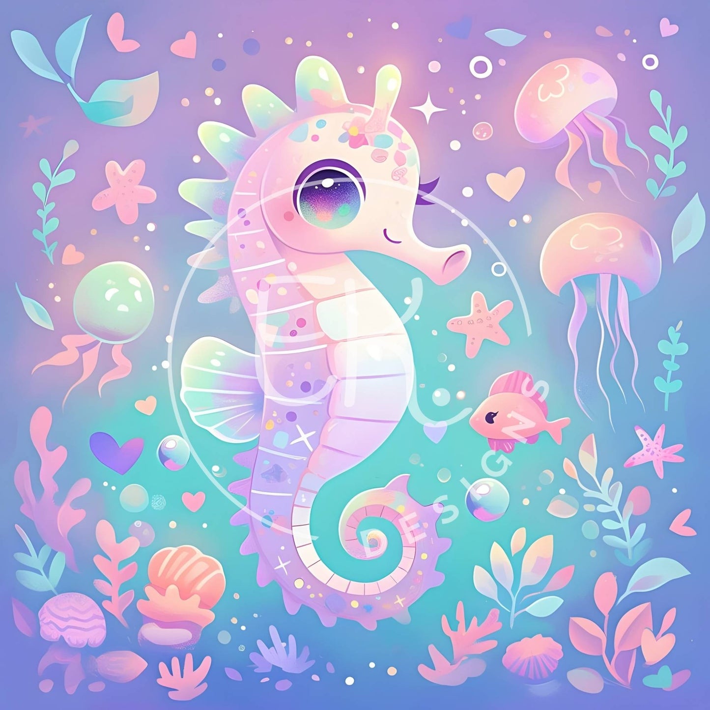 Kawaii Seahorse Clipart Bundle – 10 Pastel Underwater Unicorn Images for Kids Crafts, Sublimation & Stickers – Faith - Based Printable by Digital Kim Designs