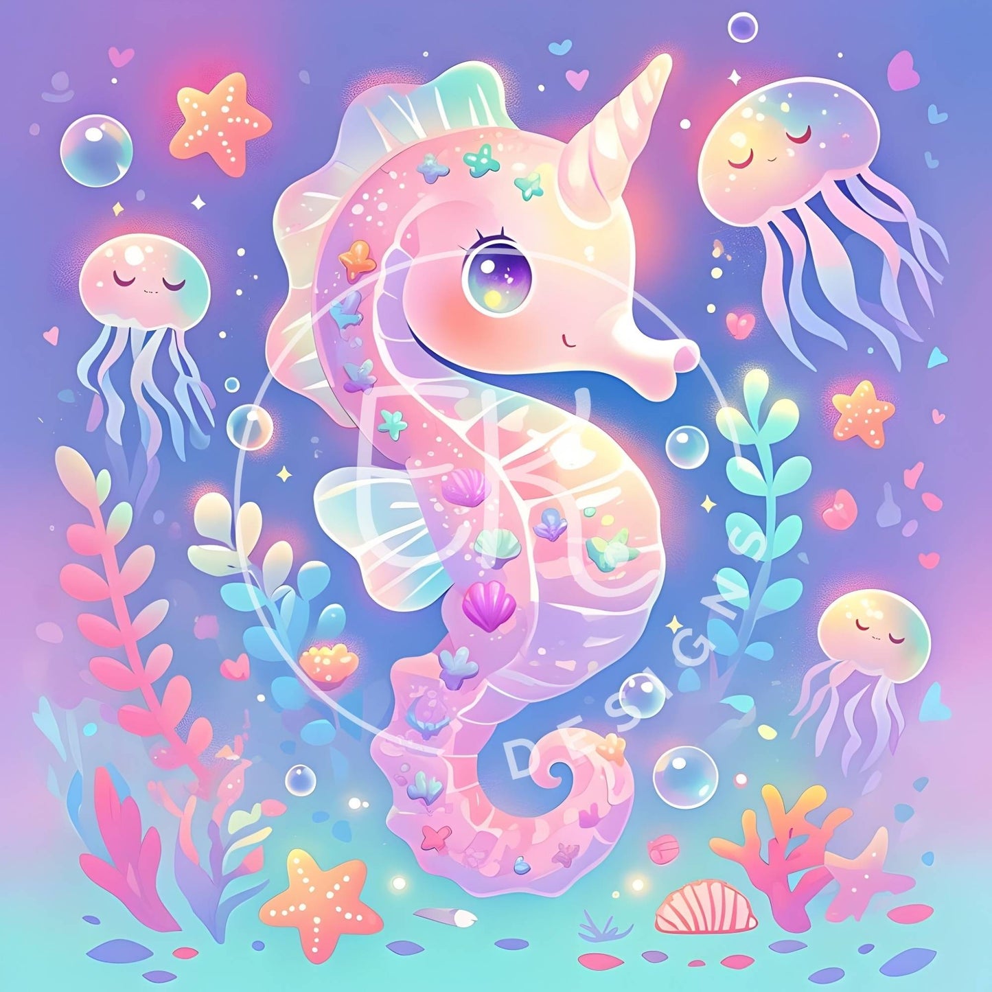 Kawaii Seahorse Clipart Bundle – 10 Pastel Underwater Unicorn Images for Kids Crafts, Sublimation & Stickers – Faith - Based Printable by Digital Kim Designs