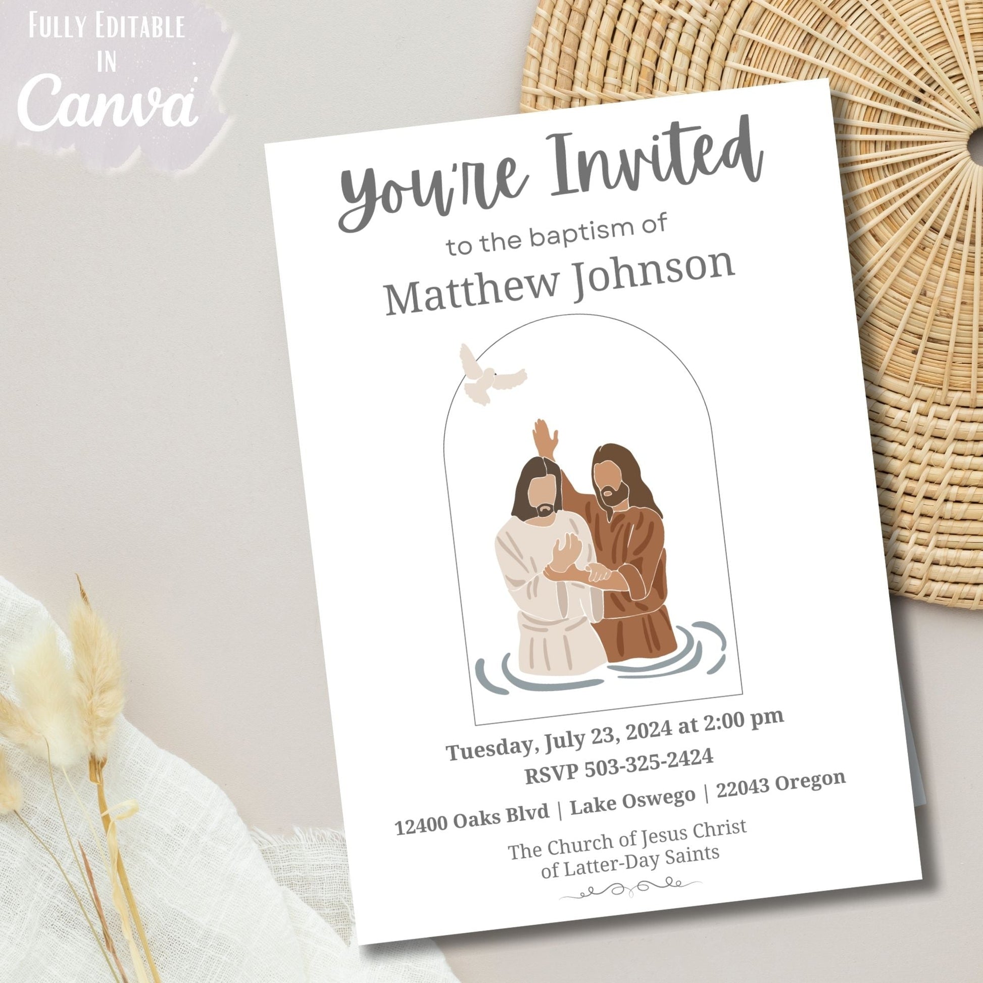 LDS Baptism Invitation – Editable Canva Evite or Printable – Digital Printable by Digital Kim Designs