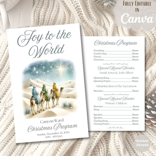 LDS Christmas Sacrament Meeting Program | Joy to the World Template | Editable Canva Download – Digital Printable by Digital Kim Designs