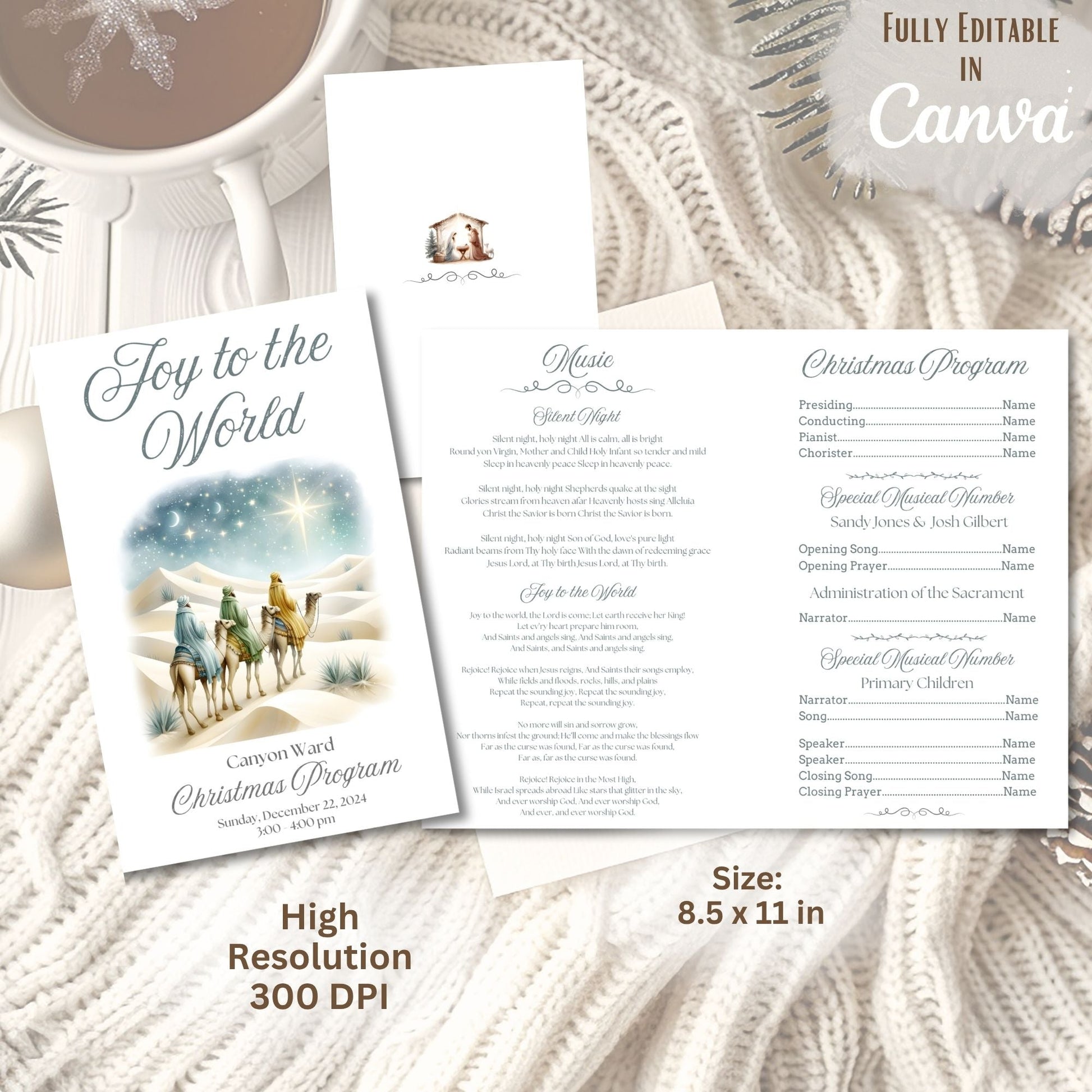 LDS Christmas Sacrament Meeting Program | Joy to the World Template | Editable Canva Download – Digital Printable by Digital Kim Designs