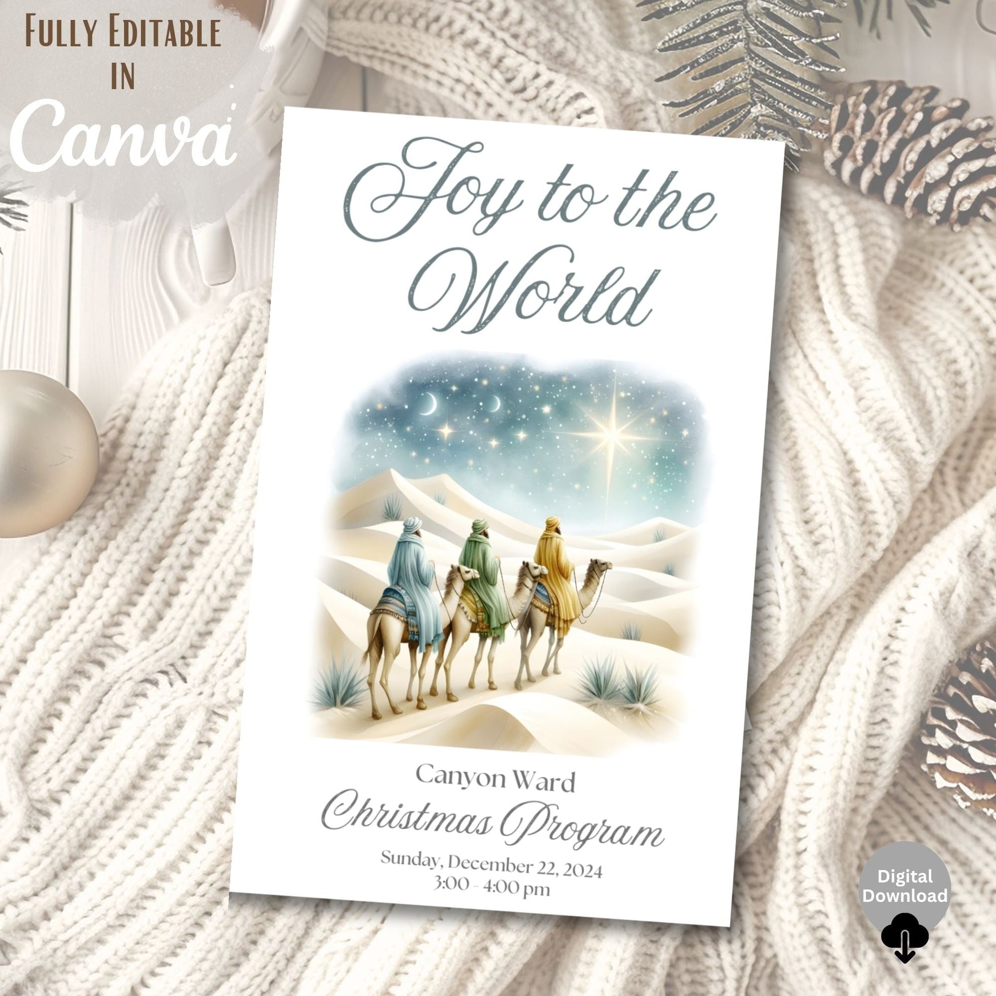 LDS Christmas Sacrament Meeting Program | Joy to the World Template | Editable Canva Download – Digital Printable by Digital Kim Designs