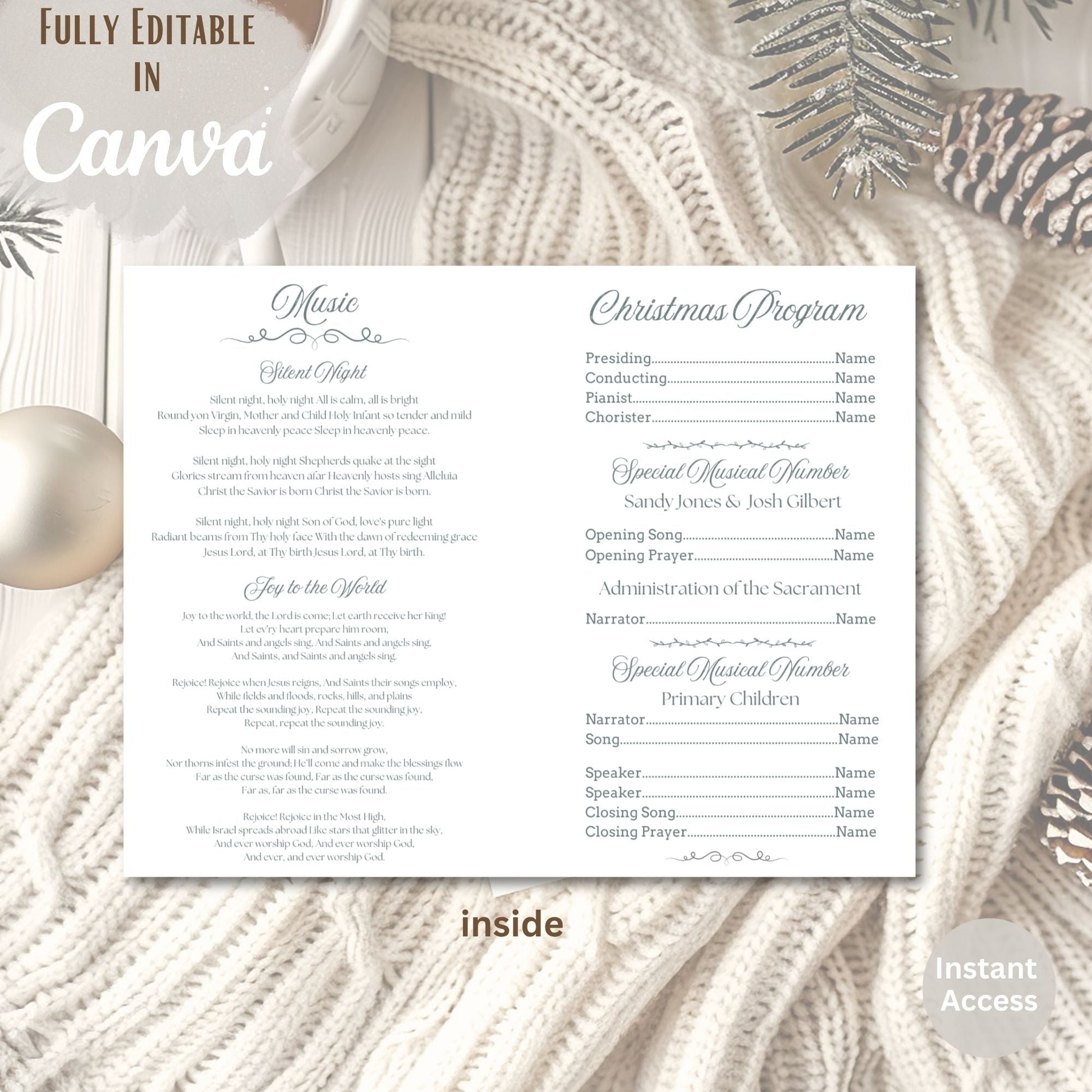 LDS Christmas Sacrament Meeting Program | Joy to the World Template | Editable Canva Download – Digital Printable by Digital Kim Designs