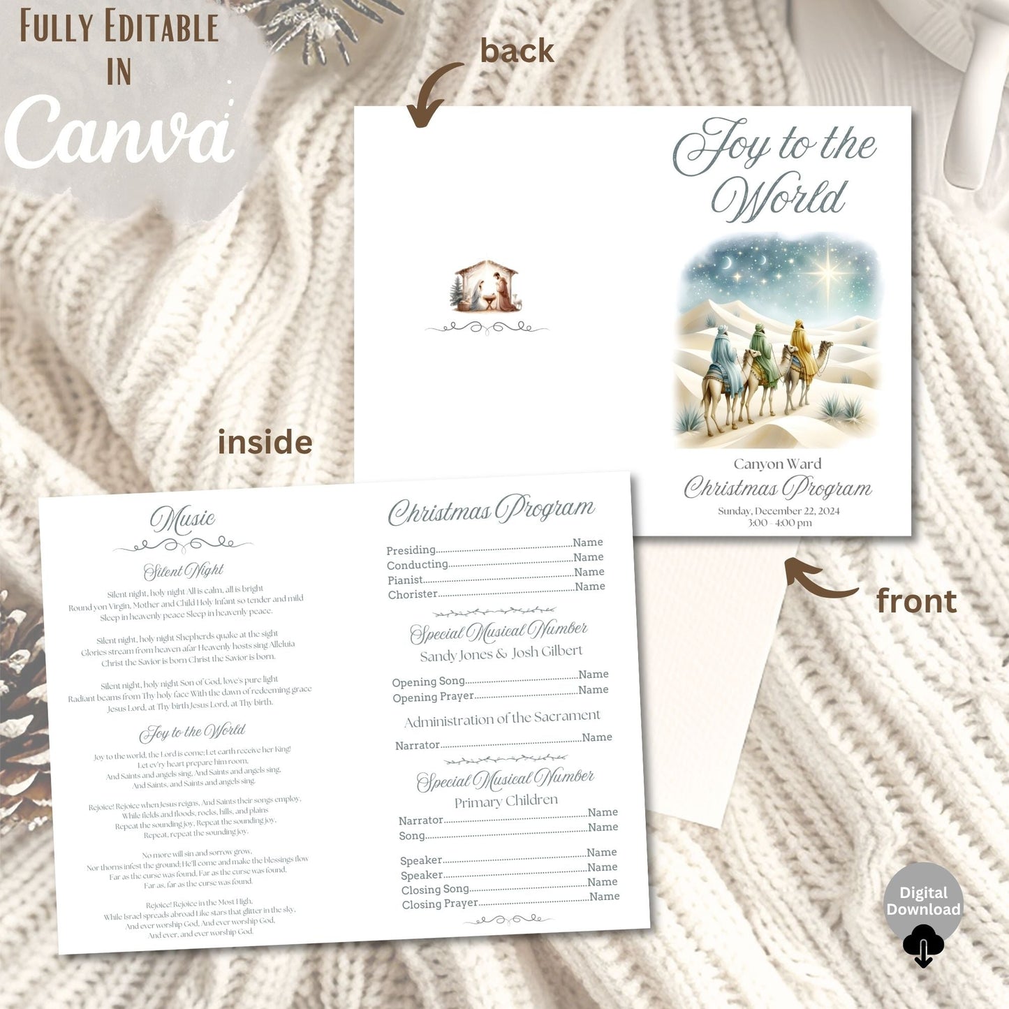 LDS Christmas Sacrament Meeting Program | Joy to the World Template | Editable Canva Download – Digital Printable by Digital Kim Designs