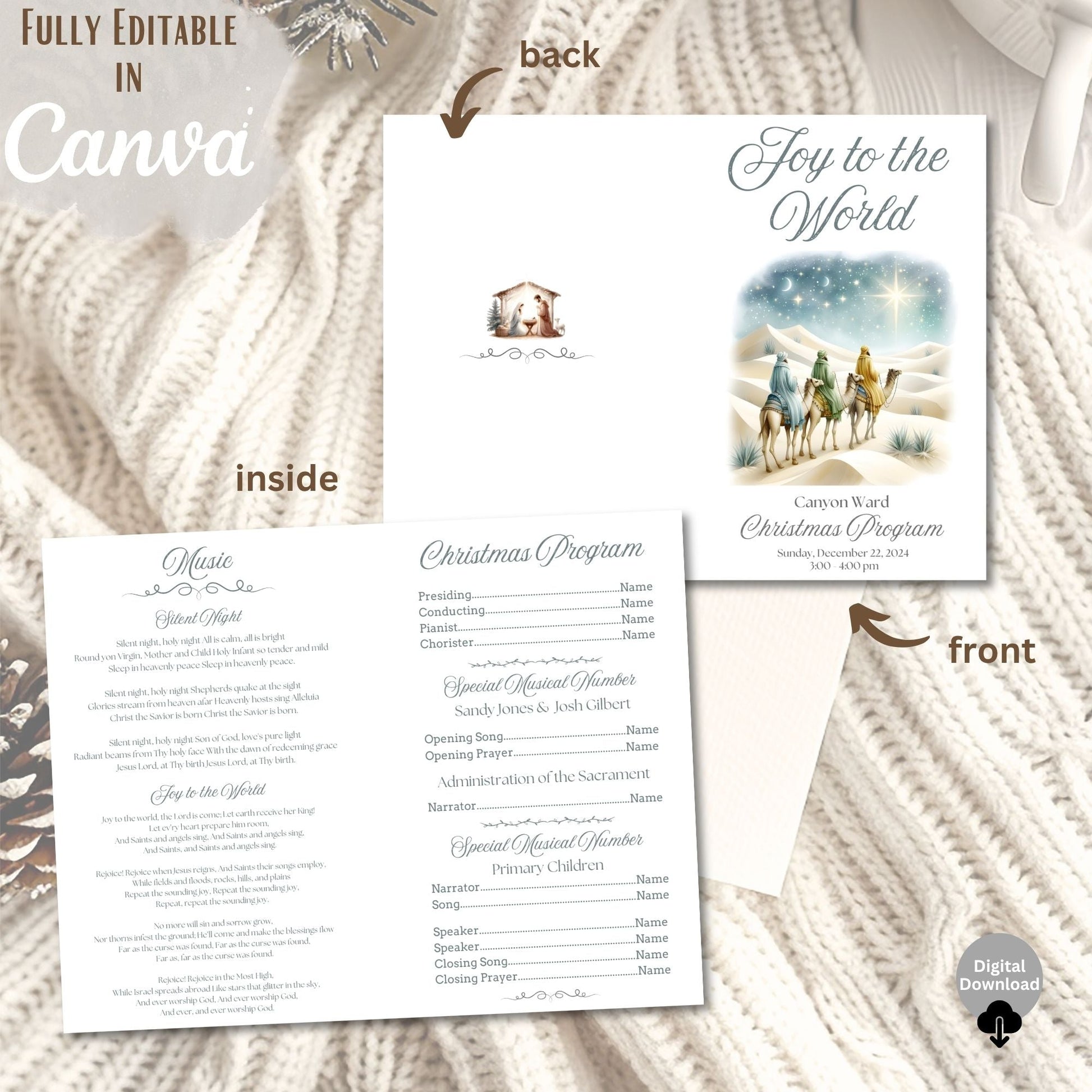 LDS Christmas Sacrament Meeting Program | Joy to the World Template | Editable Canva Download – Digital Printable by Digital Kim Designs