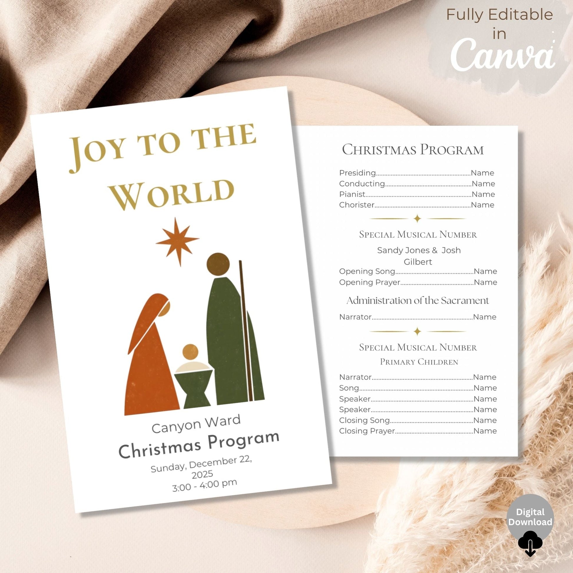 LDS Christmas Sacrament Meeting Program Template | Mid - Century Modern Nativity Canva Design | Editable Church Program (Digital Download) – Digital Printable by Digital Kim Designs