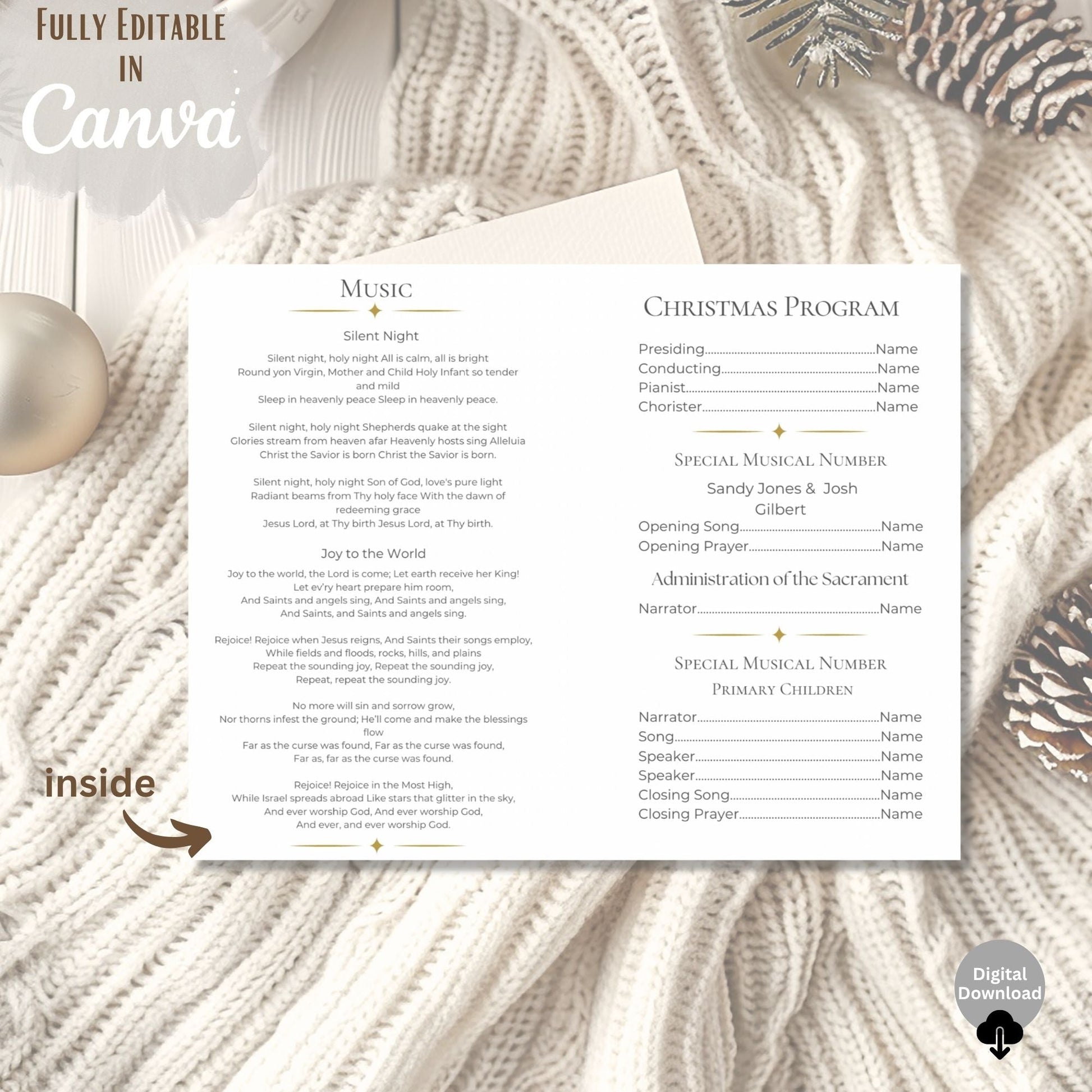 LDS Christmas Sacrament Meeting Program Template | Mid - Century Modern Nativity Canva Design | Editable Church Program (Digital Download) – Digital Printable by Digital Kim Designs