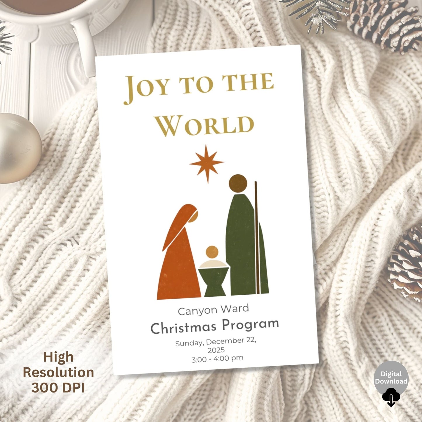LDS Christmas Sacrament Meeting Program Template | Mid - Century Modern Nativity Canva Design | Editable Church Program (Digital Download) – Digital Printable by Digital Kim Designs
