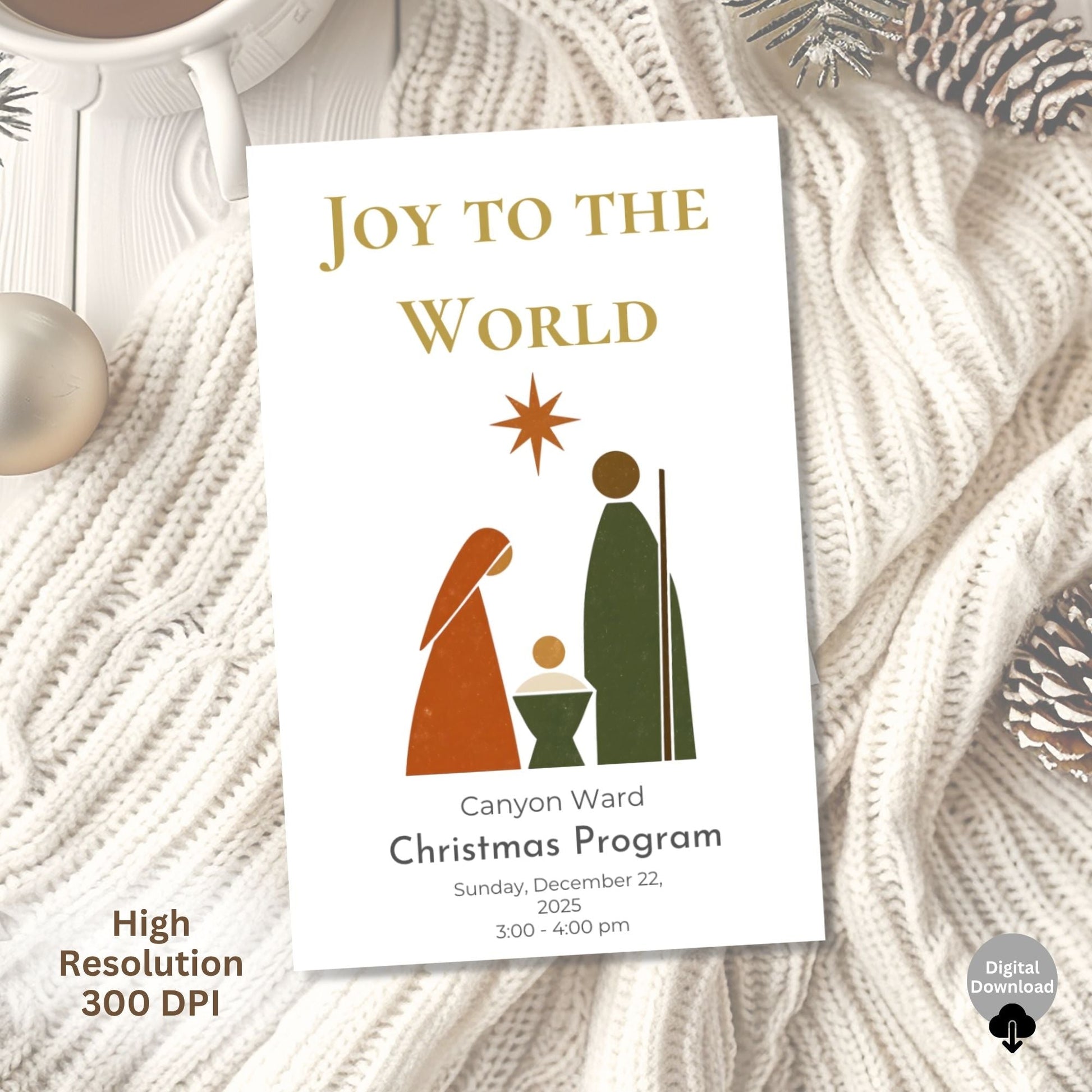 LDS Christmas Sacrament Meeting Program Template | Mid - Century Modern Nativity Canva Design | Editable Church Program (Digital Download) – Digital Printable by Digital Kim Designs