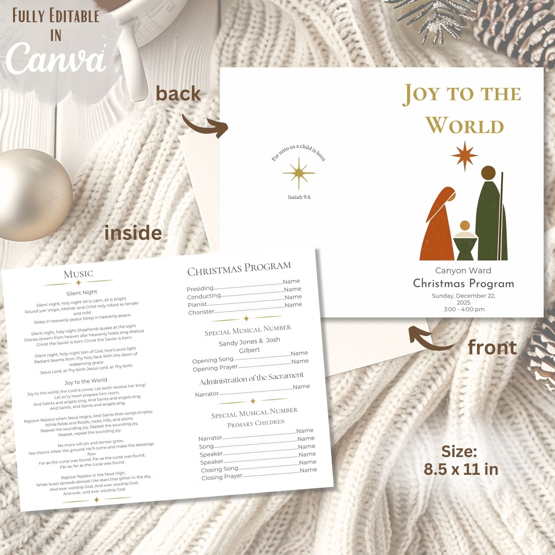 LDS Christmas Sacrament Meeting Program Template | Mid - Century Modern Nativity Canva Design | Editable Church Program (Digital Download) – Digital Printable by Digital Kim Designs