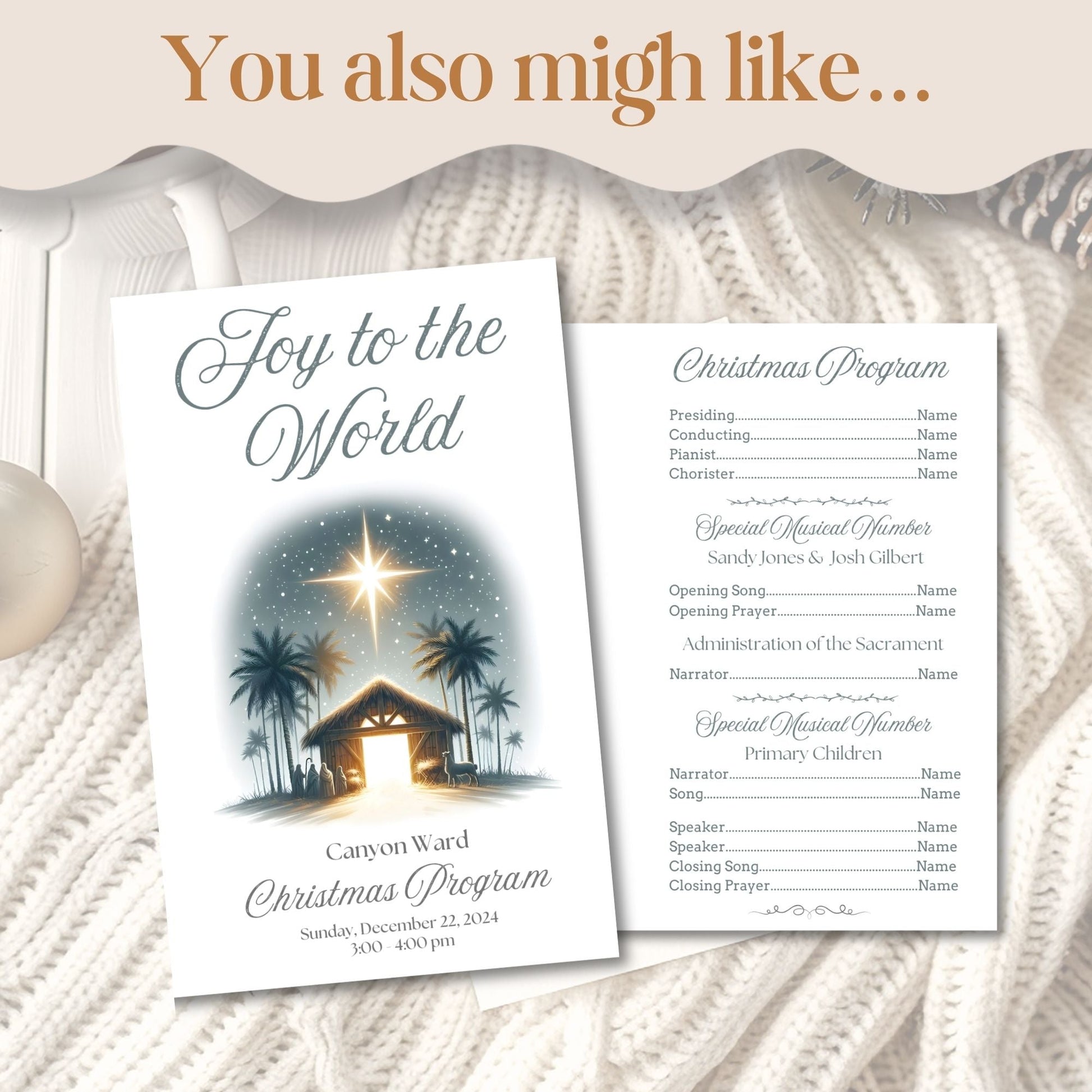 LDS Christmas Sacrament Meeting Program Template | Mid - Century Modern Nativity Canva Design | Editable Church Program (Digital Download) – Digital Printable by Digital Kim Designs