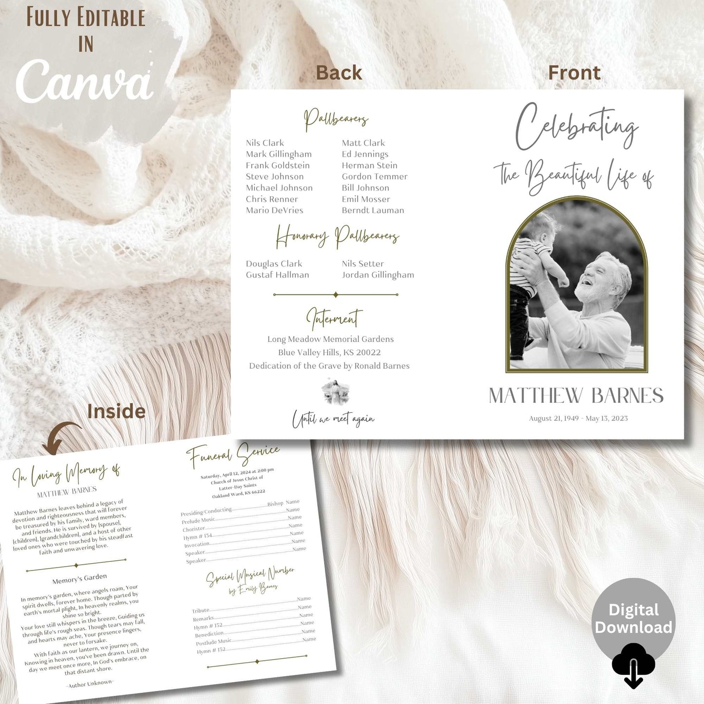 LDS Funeral Program Template – Editable Celebration of Life Canva Template (Foldable, 8.5" x 11") – Faith - Based Printable by Digital Kim Designs