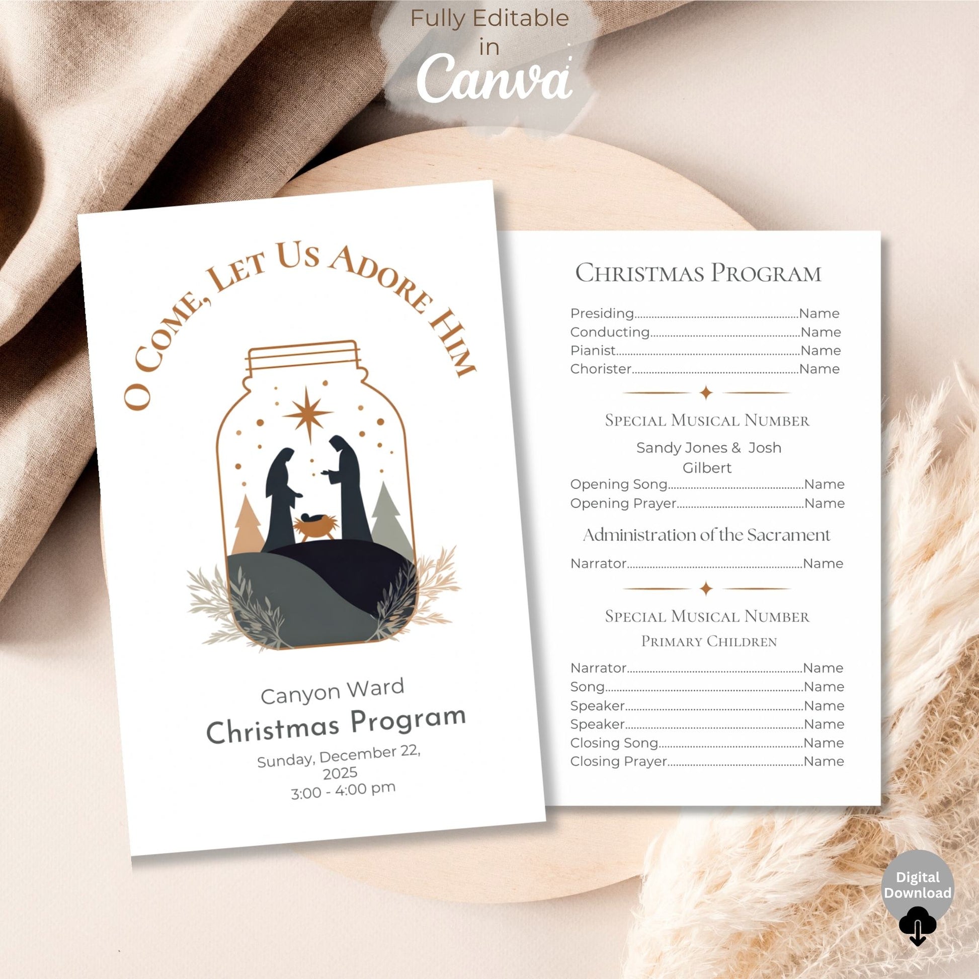LDS Sacrament Meeting Program | Christmas Canva Template | Editable Church Printable Digital Download – Digital Printable by Digital Kim Designs
