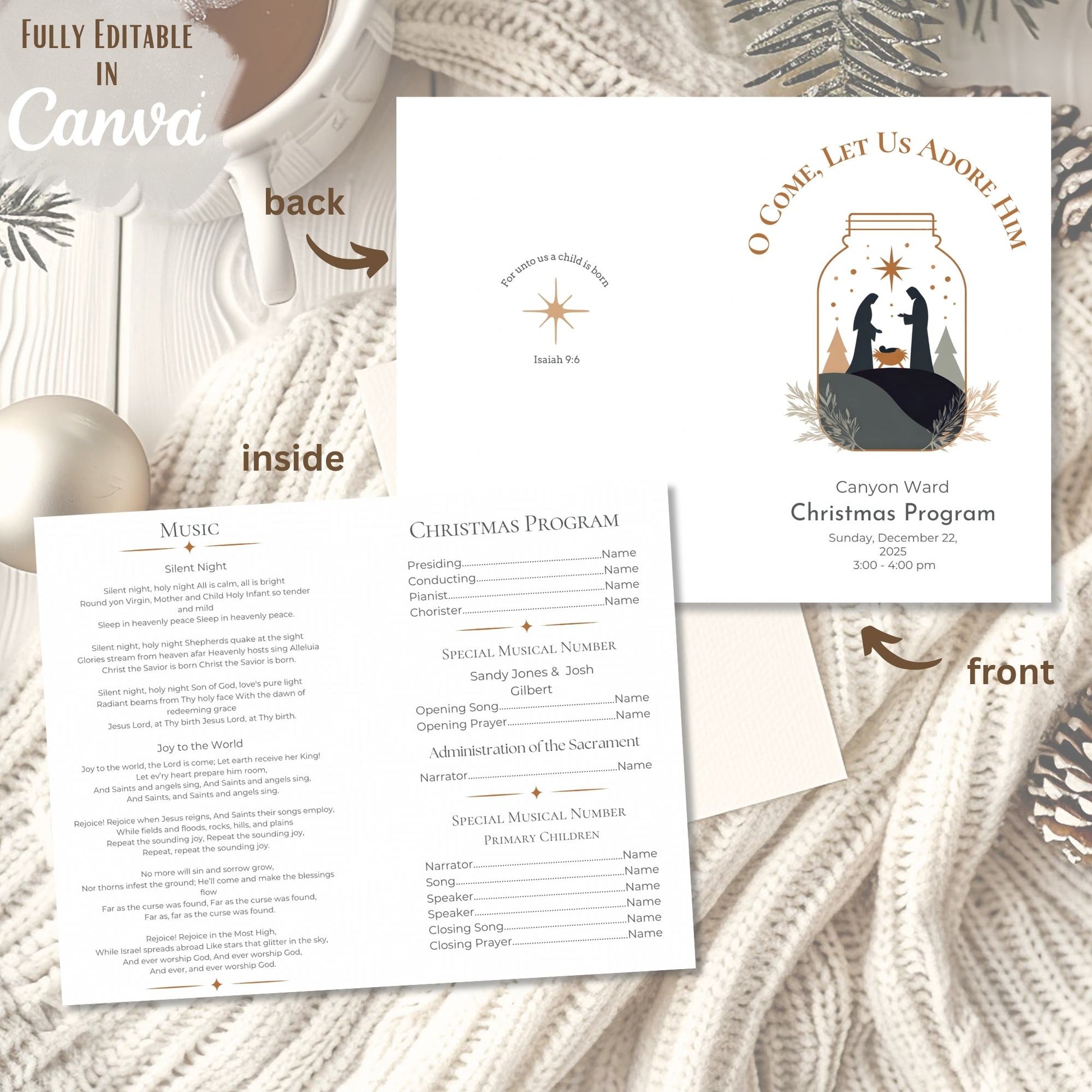 LDS Sacrament Meeting Program | Christmas Canva Template | Editable Church Printable Digital Download – Digital Printable by Digital Kim Designs