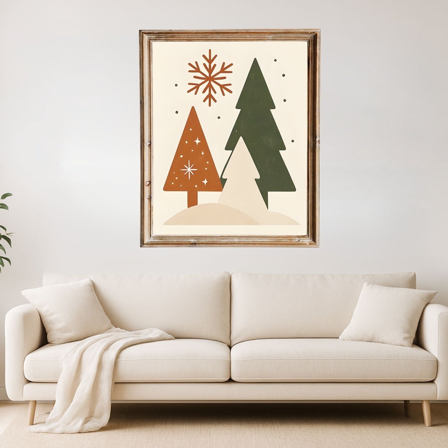 Mid - Century Modern Christmas Tree Trio Wall Art | Retro Holiday Printable Decor | Minimalist 4:5 Digital Download | Warm Scandinavian Christmas Print – Digital Printable by Digital Kim Designs
