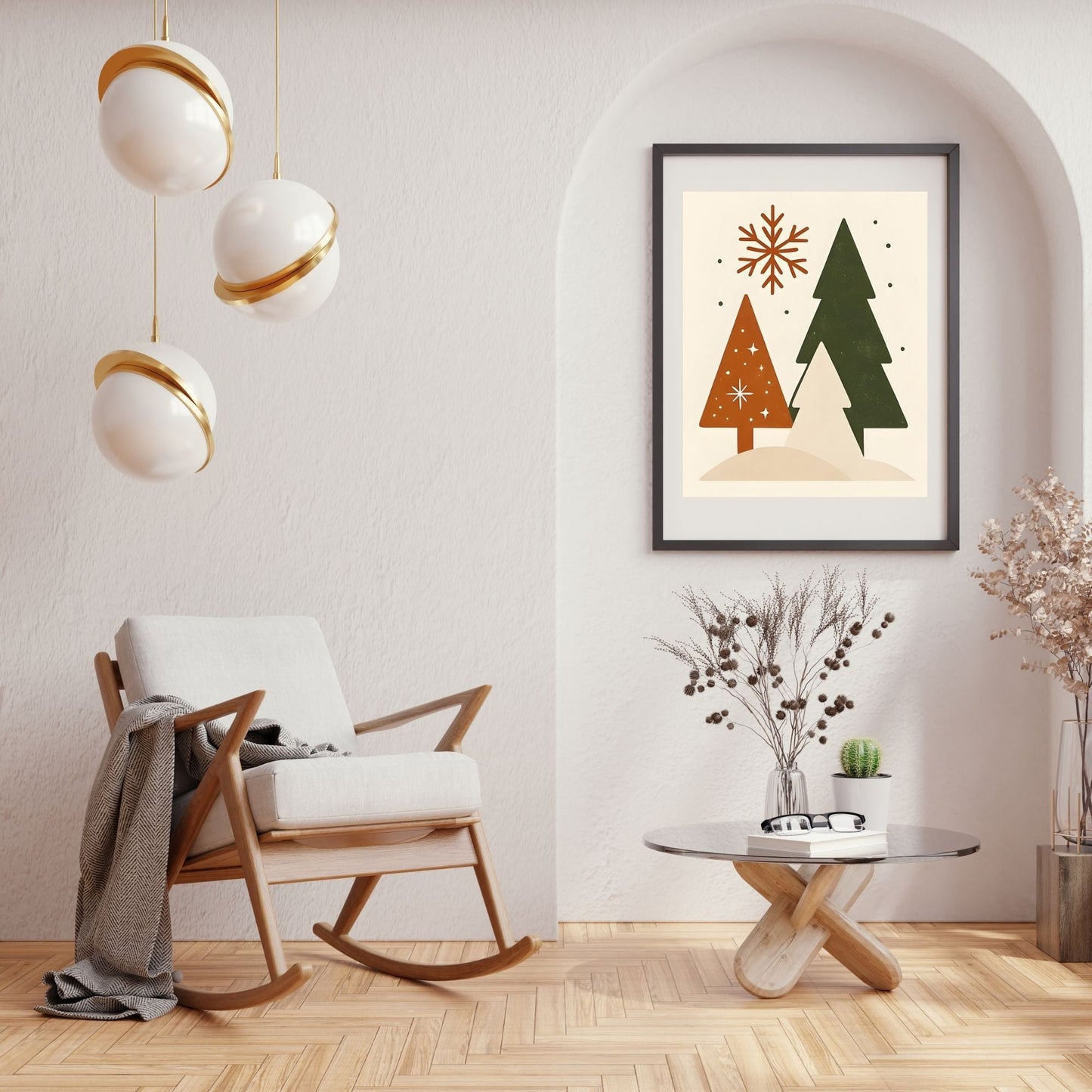 Mid - Century Modern Christmas Tree Trio Wall Art | Retro Holiday Printable Decor | Minimalist 4:5 Digital Download | Warm Scandinavian Christmas Print – Digital Printable by Digital Kim Designs