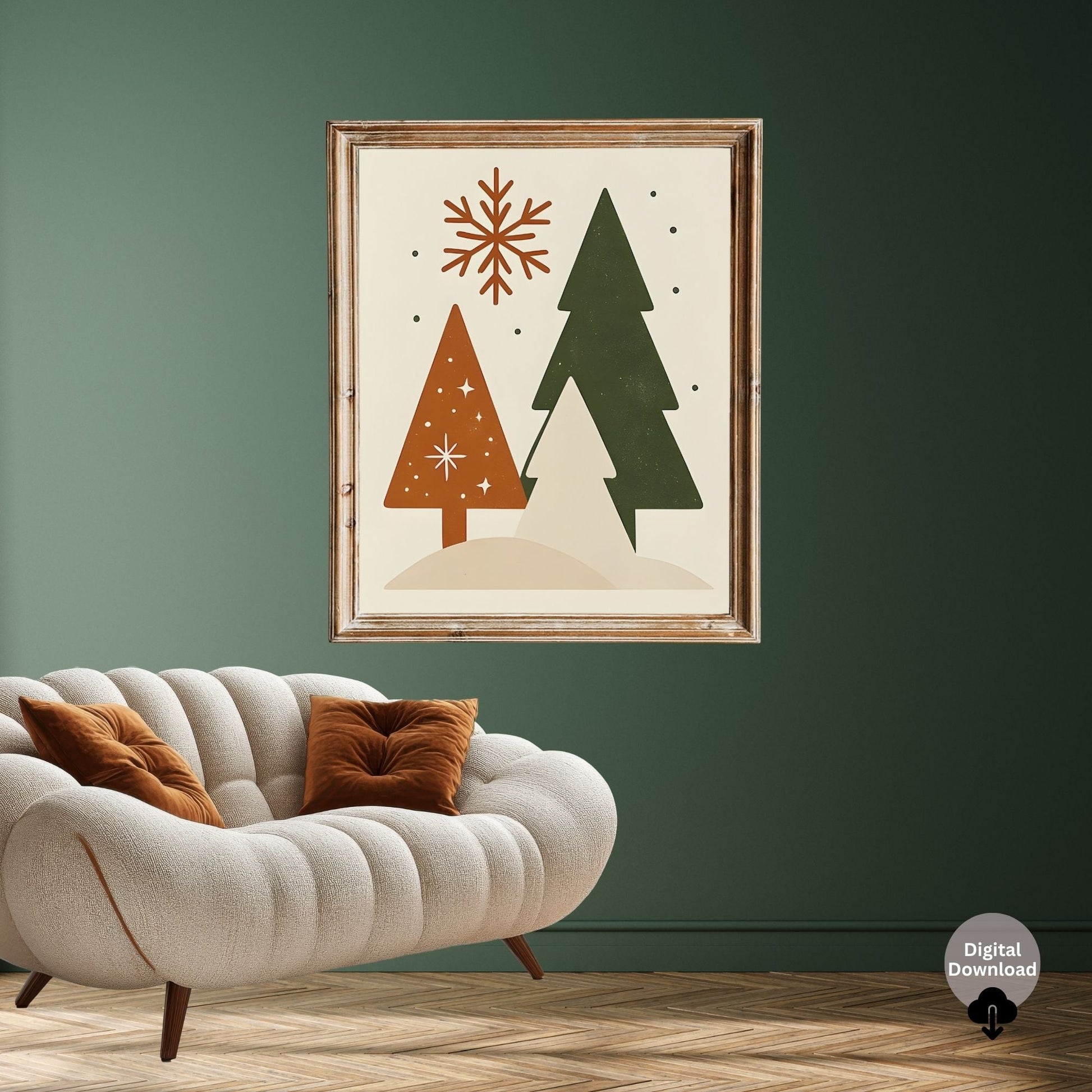 Mid - Century Modern Christmas Tree Trio Wall Art | Retro Holiday Printable Decor | Minimalist 4:5 Digital Download | Warm Scandinavian Christmas Print – Digital Printable by Digital Kim Designs