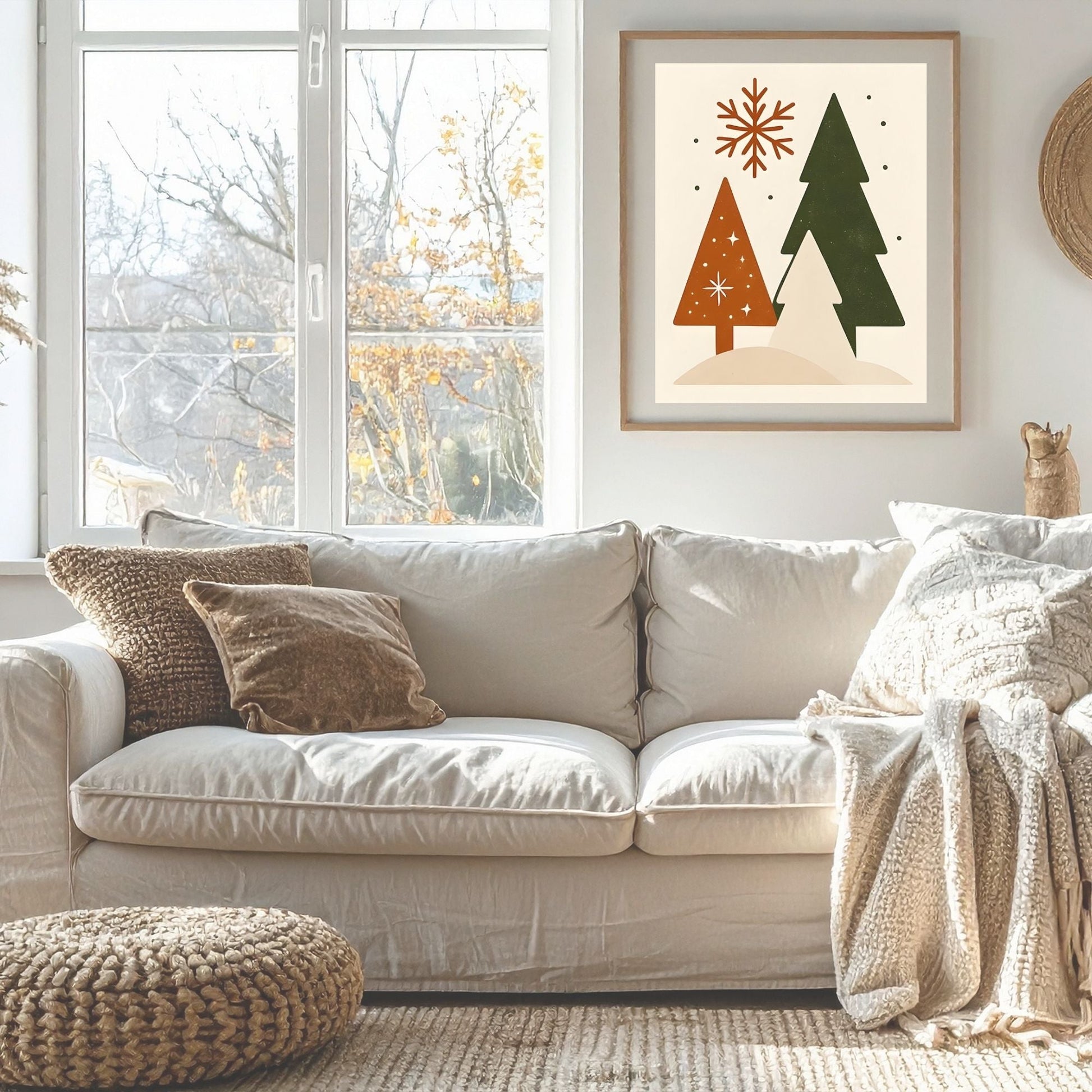 Mid - Century Modern Christmas Tree Trio Wall Art | Retro Holiday Printable Decor | Minimalist 4:5 Digital Download | Warm Scandinavian Christmas Print – Digital Printable by Digital Kim Designs