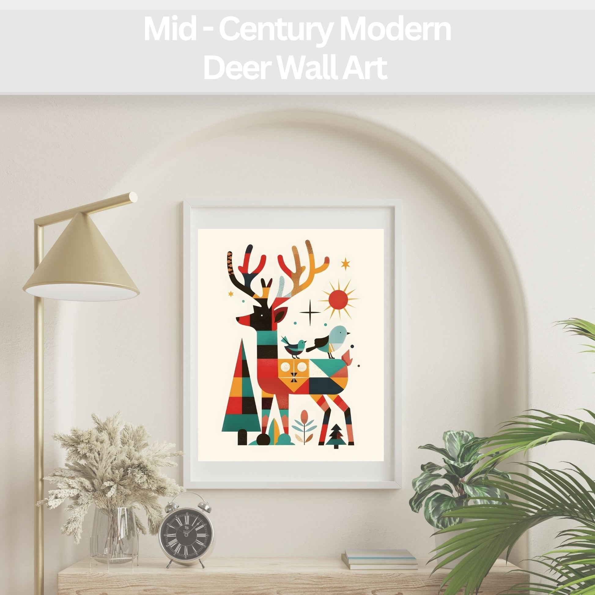 Mid - Century Modern Deer Wall Art | Retro Christmas Printable | Geometric Holiday Reindeer | Digital Download – Digital Printable by Digital Kim Designs