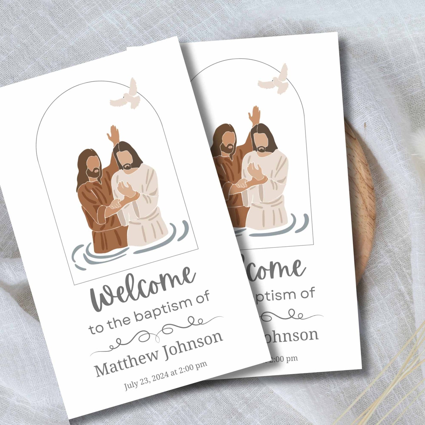Printable LDS baptism program with neutral tones – foldable handout