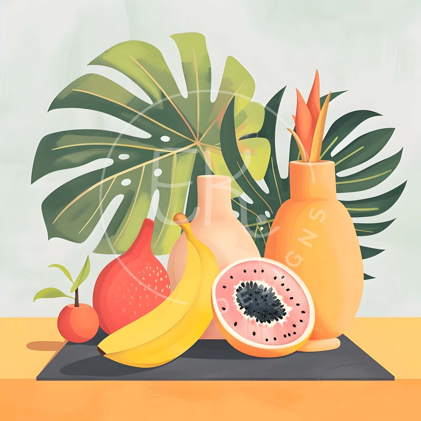 Modern Tropical Fruit Illustrations – 11 Minimalist Digital Art Prints – Faith - Based Printable by Digital Kim Designs