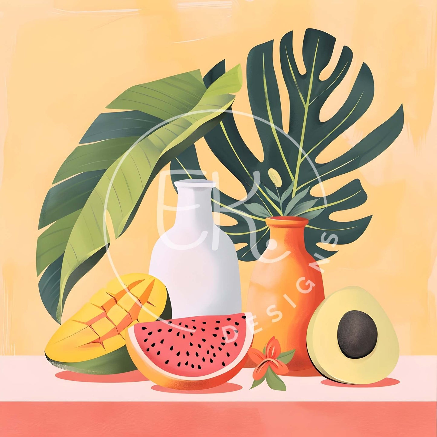 Modern Tropical Fruit Illustrations – 11 Minimalist Digital Art Prints – Faith - Based Printable by Digital Kim Designs