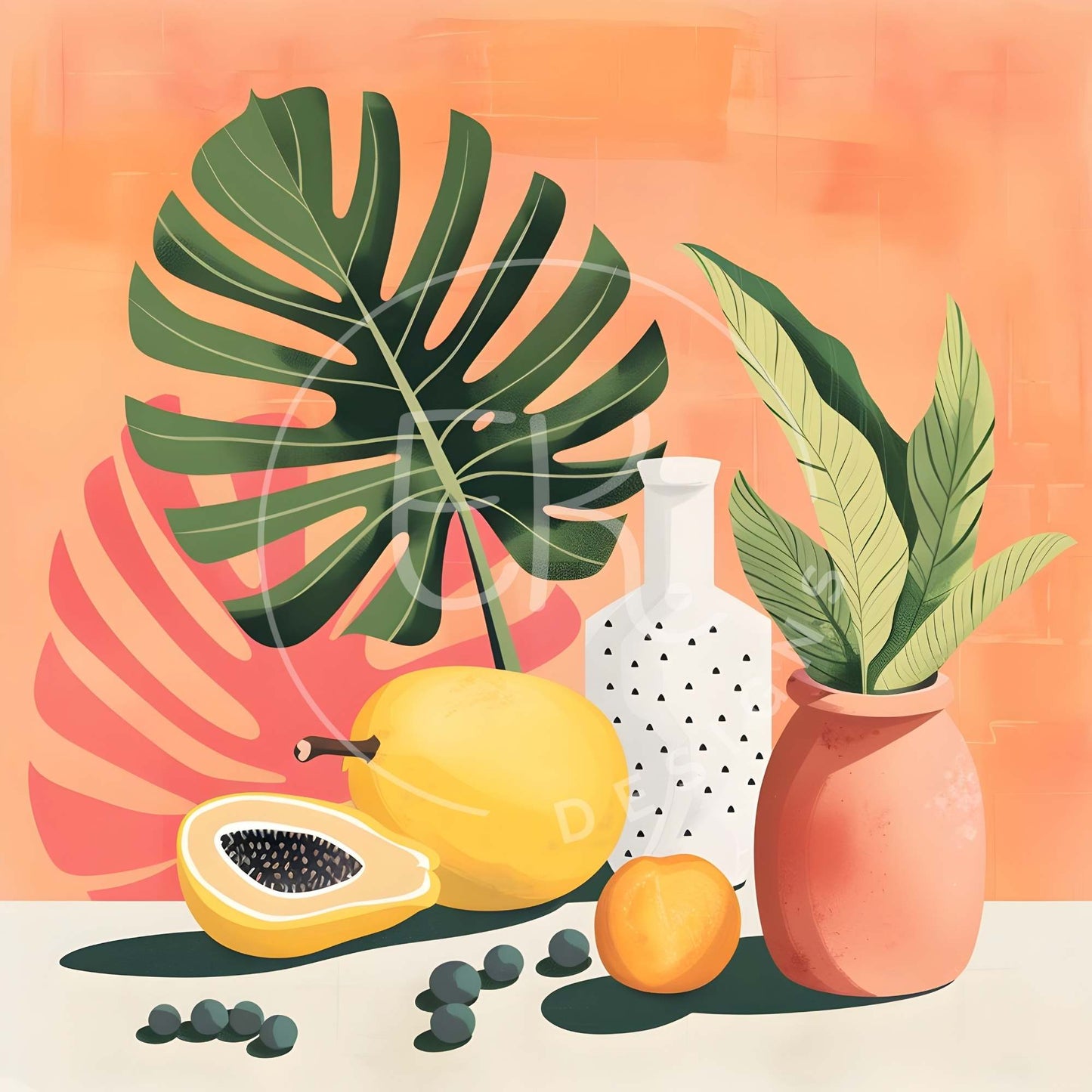 Modern Tropical Fruit Illustrations – 11 Minimalist Digital Art Prints – Faith - Based Printable by Digital Kim Designs