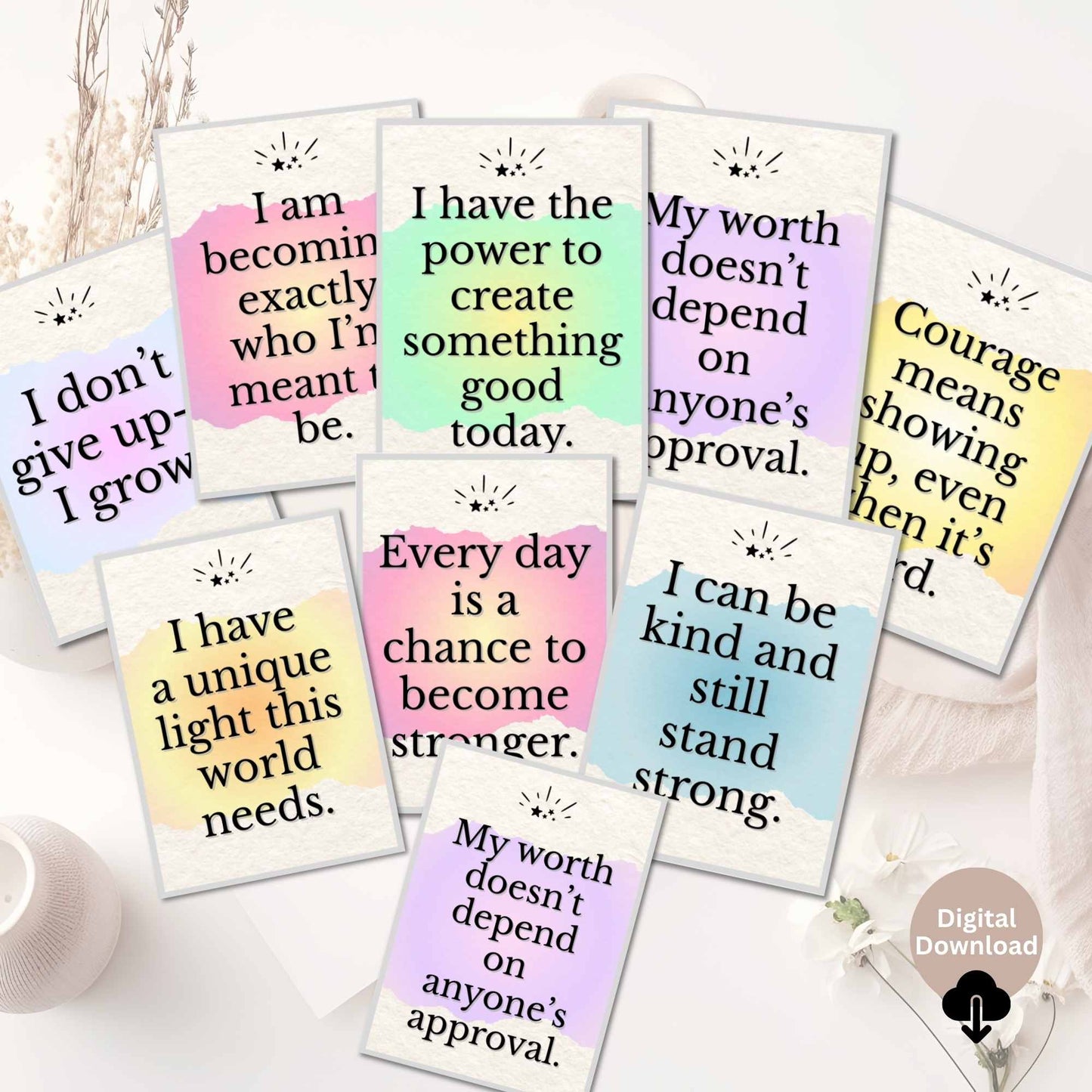 Positive Affirmation Cards for Kids & Tweens – 24 Printable Quotes for Confidence & Self - Worth – Faith - Based Printable by Digital Kim Designs