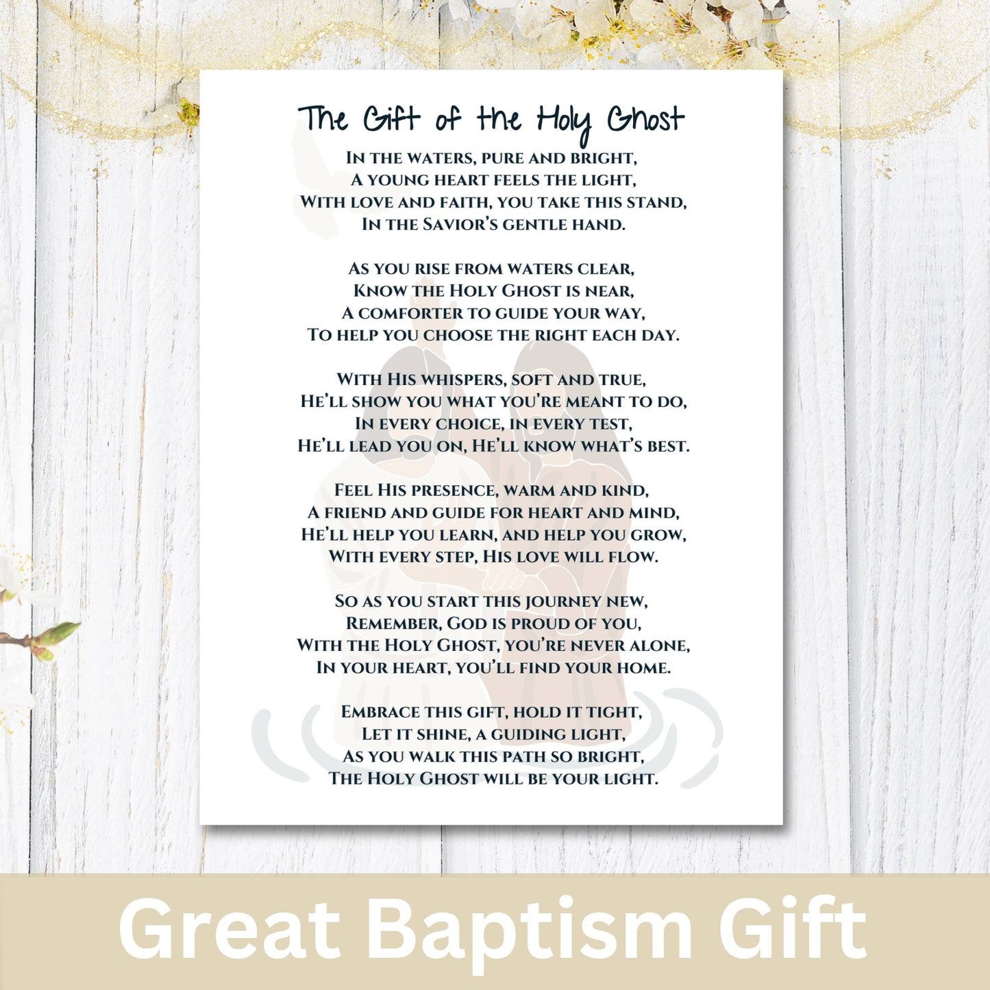 Printable Baptism Gift – LDS “Gift of the Holy Ghost” Poem Keepsake (PDF – Faith - Based Printable by Digital Kim Designs