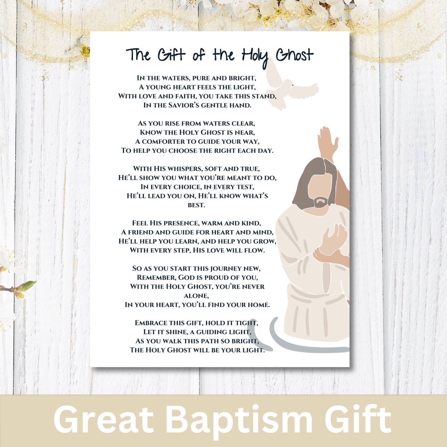 Printable Baptism Gift – LDS “Gift of the Holy Ghost” Poem Keepsake (PDF – Faith - Based Printable by Digital Kim Designs
