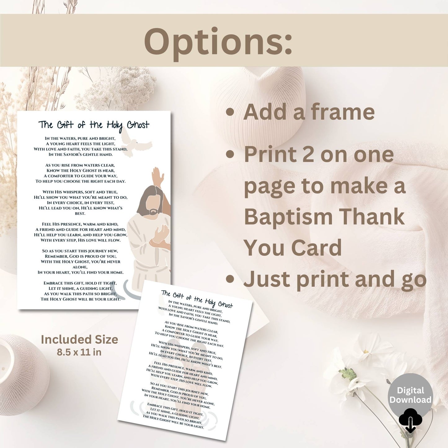 Printable Baptism Gift – LDS “Gift of the Holy Ghost” Poem Keepsake (PDF – Faith - Based Printable by Digital Kim Designs