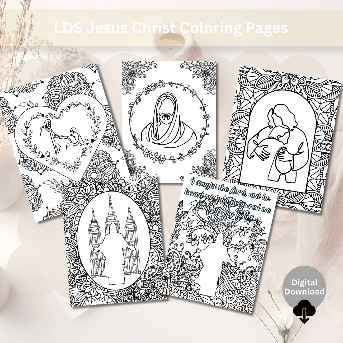 Printable LDS Jesus Christ Coloring Pages – Faith - Based Wall Art for Adults & Youth | Christian Digital Download – Faith - Based Printable by Digital Kim Designs