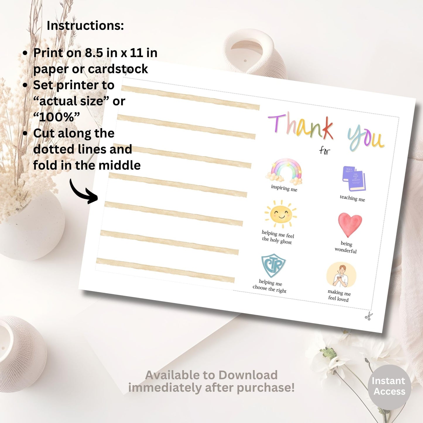 Printable LDS Teacher Thank You Card – Foldable 5x7 Digital Download for Church or Primary – Faith - Based Printable by Digital Kim Designs