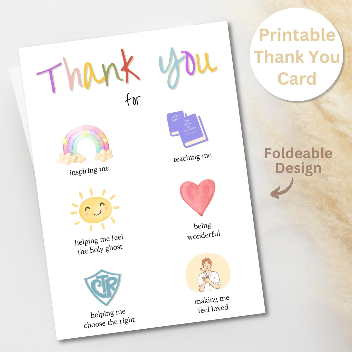 Printable LDS Teacher Thank You Card – Foldable 5x7 Digital Download for Church or Primary – Faith - Based Printable by Digital Kim Designs