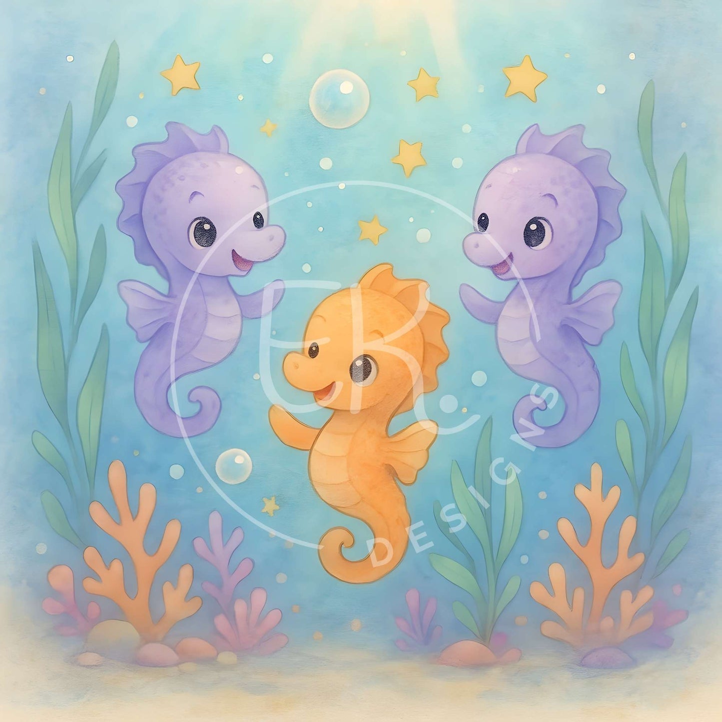 Printable Seahorse Wall Art – Cute Ocean Nursery Decor | Instant Download – Faith - Based Printable by Digital Kim Designs