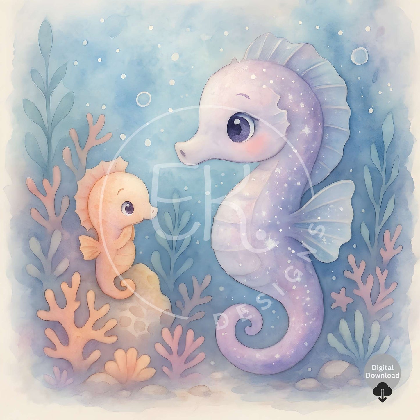Printable Seahorse Wall Art – Cute Ocean Nursery Decor | Instant Download – Faith - Based Printable by Digital Kim Designs
