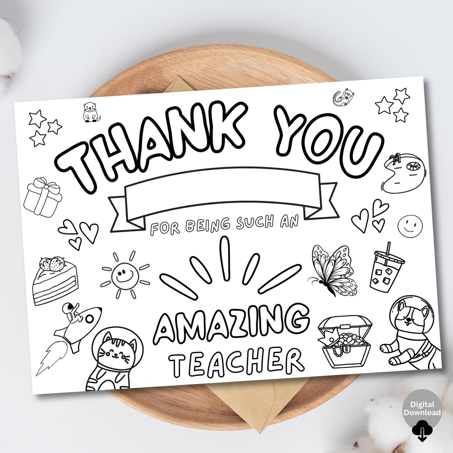 Printable Teacher Thank You Card – 8.5x11 Coloring Craft for Kids, Foldable PDF Appreciation Card, Instant Digital Download – Faith - Based Printable by Digital Kim Designs