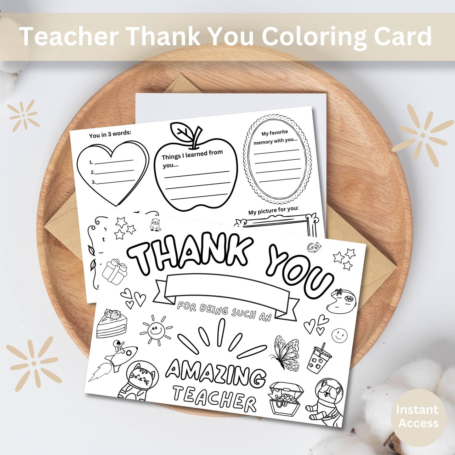 Printable Teacher Thank You Card – 8.5x11 Coloring Craft for Kids, Foldable PDF Appreciation Card, Instant Digital Download – Faith - Based Printable by Digital Kim Designs