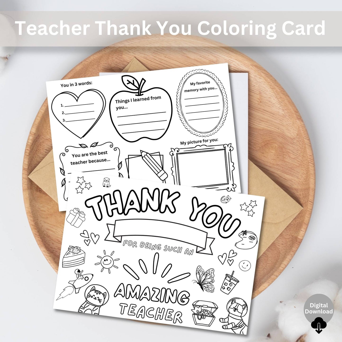Printable Teacher Thank You Card – 8.5x11 Coloring Craft for Kids, Foldable PDF Appreciation Card, Instant Digital Download – Faith - Based Printable by Digital Kim Designs