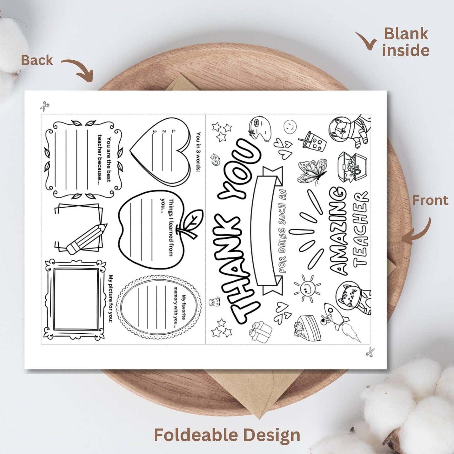Printable Teacher Thank You Card – 8.5x11 Coloring Craft for Kids, Foldable PDF Appreciation Card, Instant Digital Download – Faith - Based Printable by Digital Kim Designs