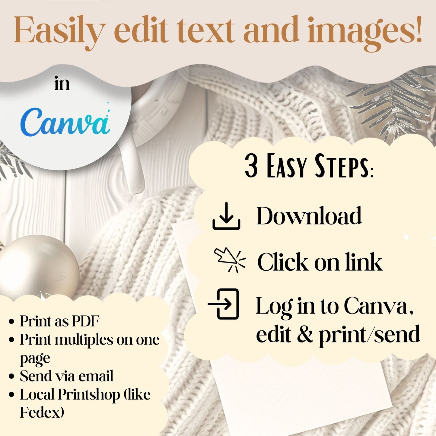Red Ribbon Boho Christmas Photo Card – Editable Canva Template – Digital Printable by Digital Kim Designs