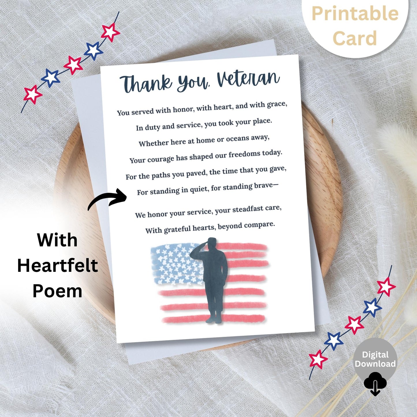 Veterans Thank You Card Bundle – Printable Patriotic Cards with Poem (4 Designs, Instant Download) – Faith - Based Printable by Digital Kim Designs