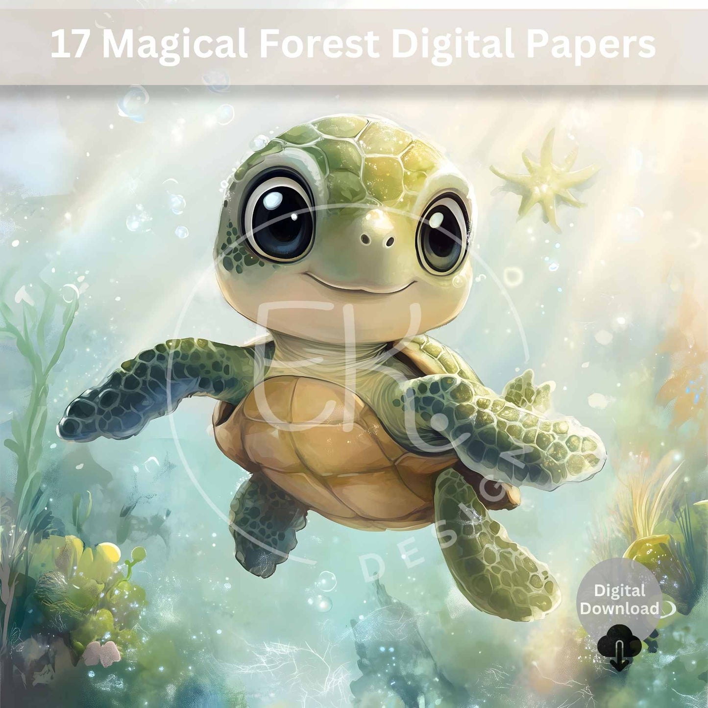 Watercolor Sea Turtle Clipart Set – 17 Cute Whimsical JPEGs for Sublimation & Crafts – Faith - Based Printable by Digital Kim Designs