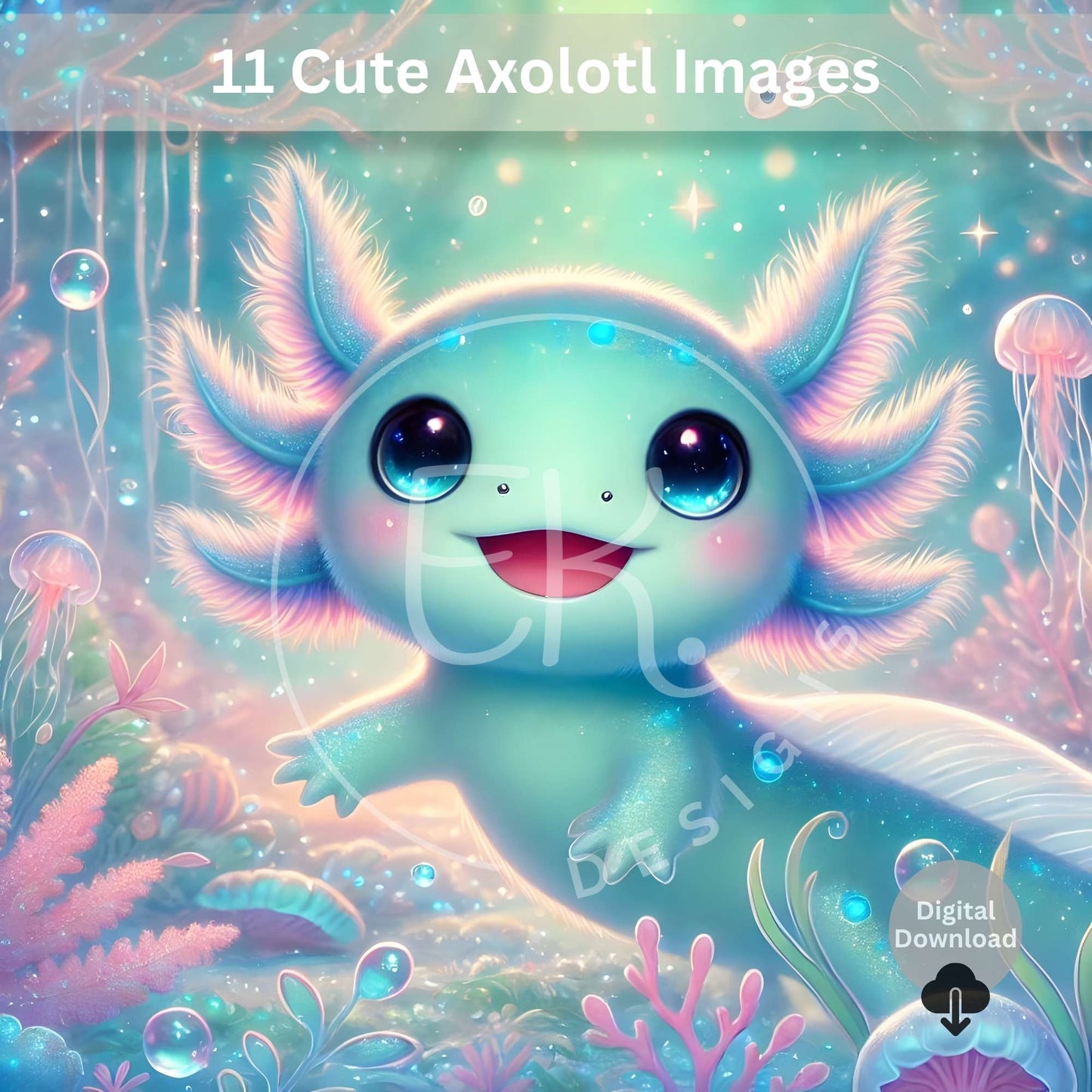 11 Cute Axolotl Clipart Images – Kawaii Digital Download for Sublimation, Stickers, Party Decor & Crafts – Faith - Based Printable by Digital Kim Designs