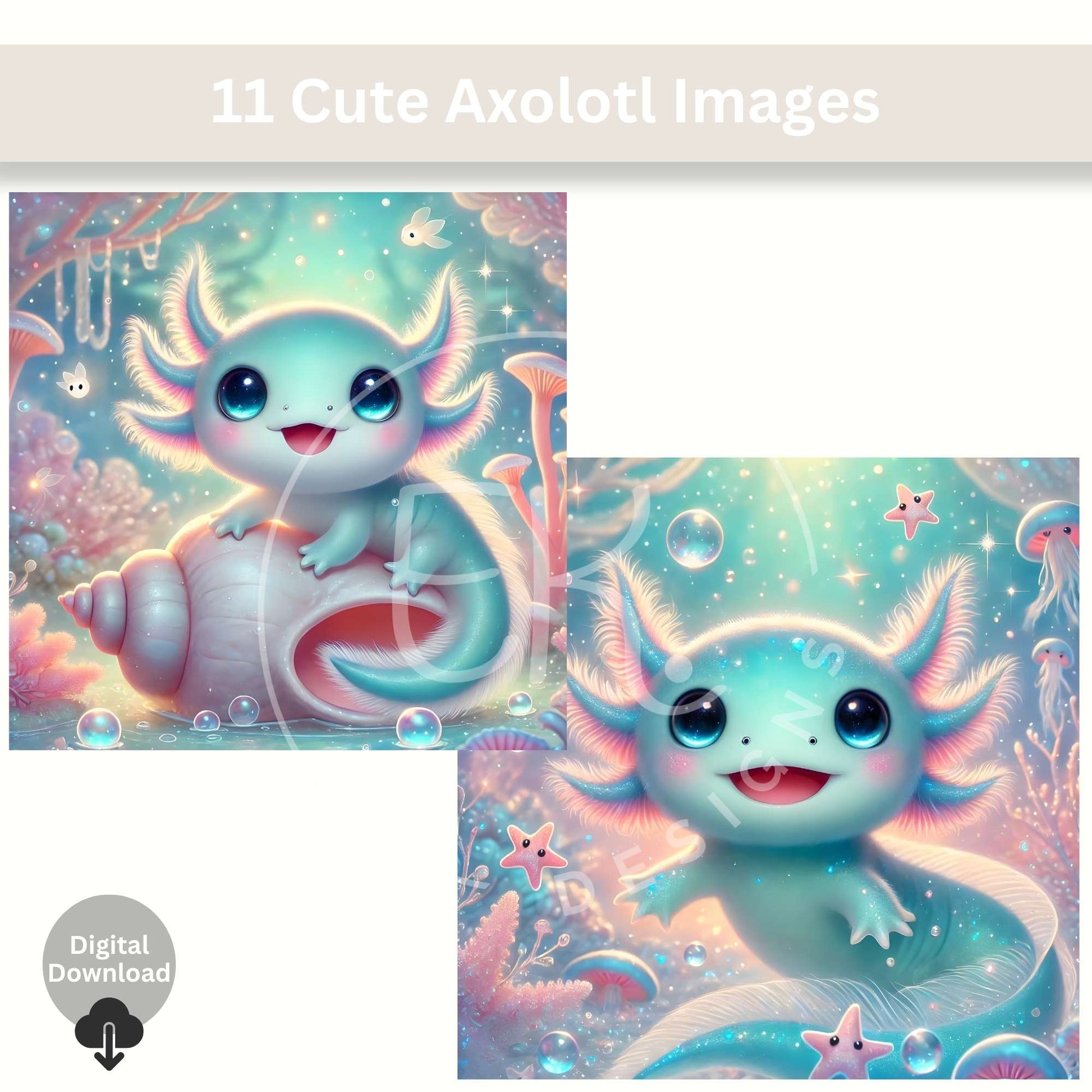 11 Cute Axolotl Clipart Images – Kawaii Digital Download for Sublimation, Stickers, Party Decor & Crafts – Faith - Based Printable by Digital Kim Designs